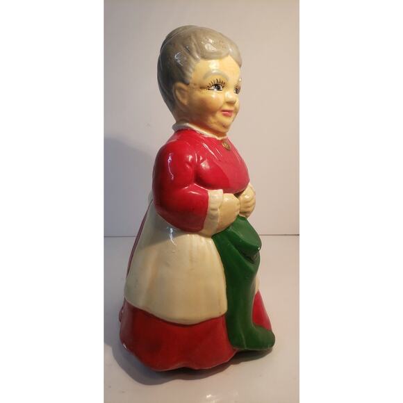 Vintage Ceramic Mrs. Claus Figurine Hand Painted Holding Stocking 10" Holiday - Picture 2 of 16